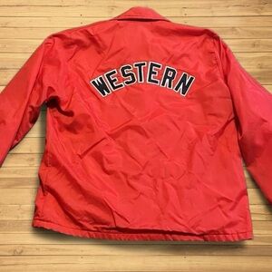 Vintage Holloway Red Western Windbreaker Button Up Jacket Large Varsity Style
